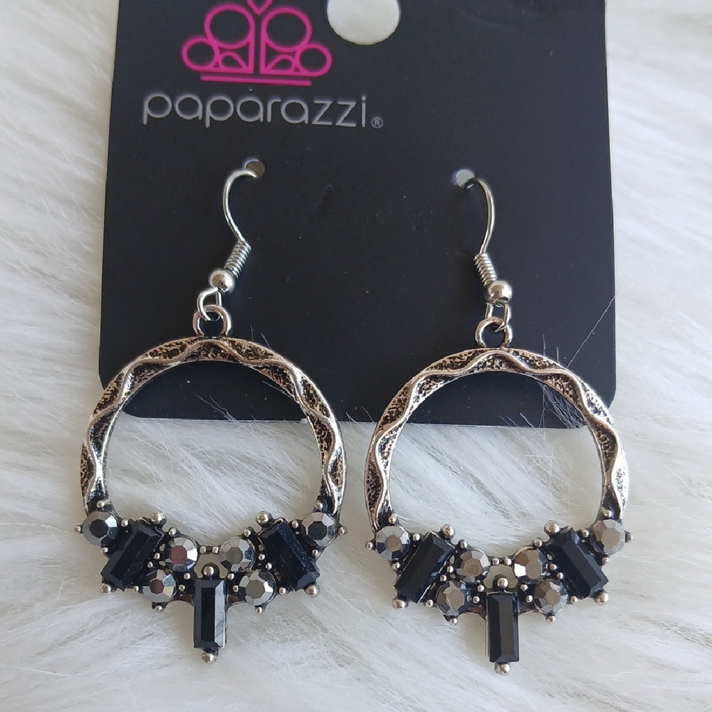 Paparazzi Black and Silver Gothic Hoop Earrings